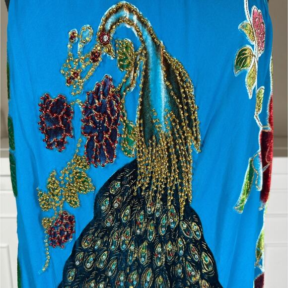 Lane Bryant Embellished Peacock Silk Halter Tank Top Size 22 Fairycore Velvet - Picture 3 of 13